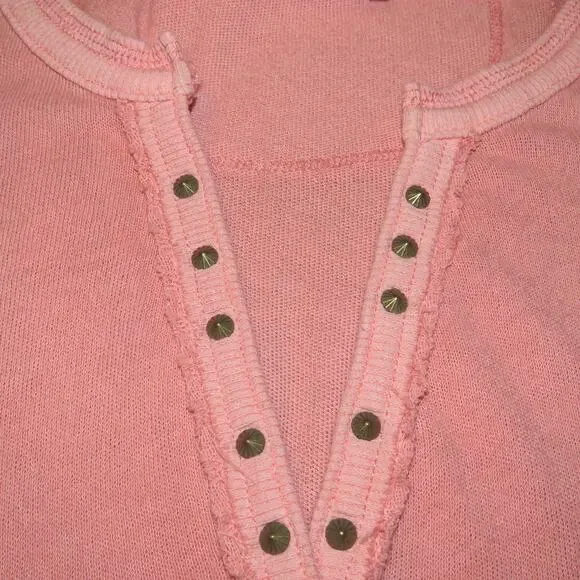 Free People Pink Military Mix Studded Henley Long Sleeve Top - Picture 9 of 12